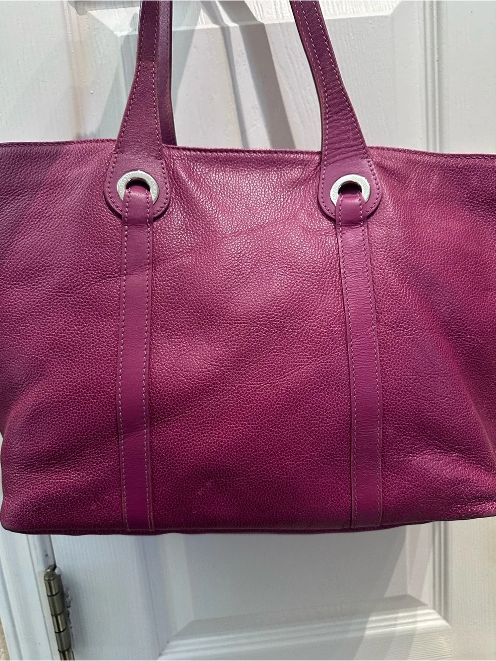 Longchamp Fuchsia Leather Tote with Silver Hardware